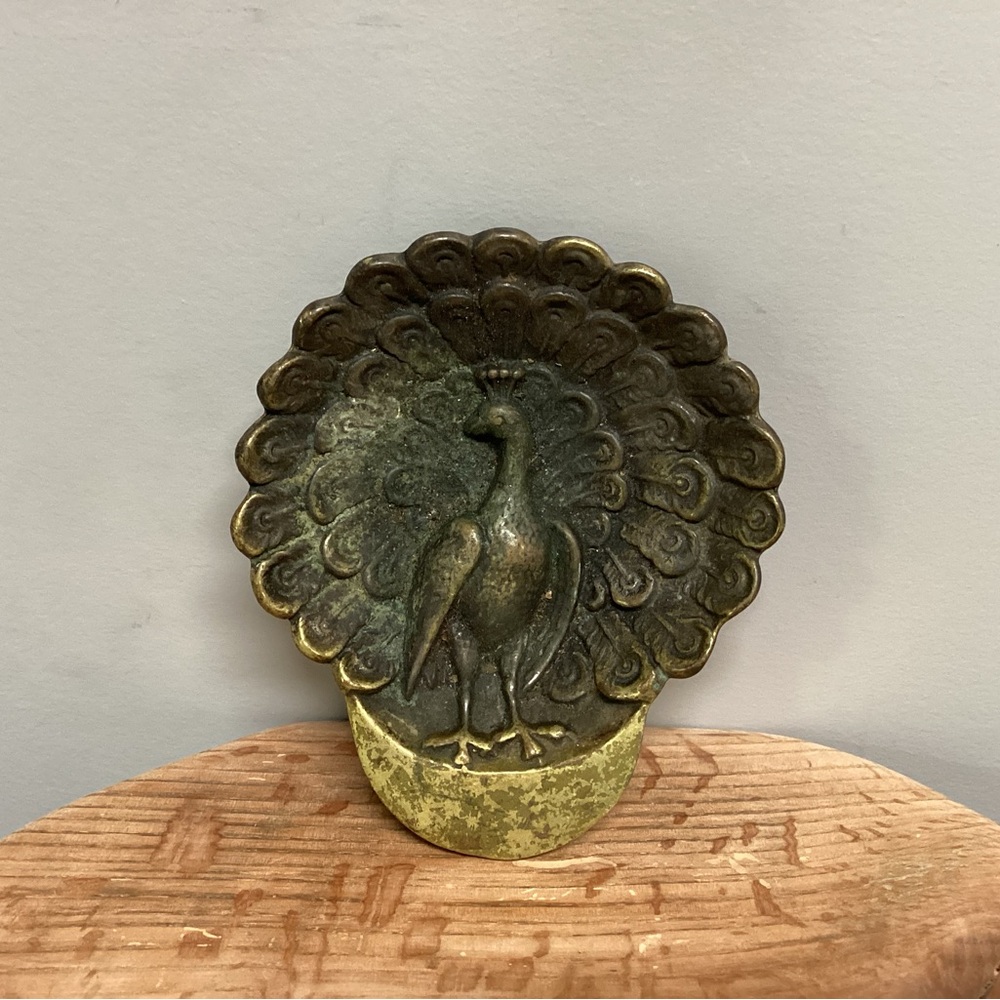 🟢 Vintage - Stunning - Solid Brass Peacock Designed Dish / Ashtray - Patina - Picture 7 of 13